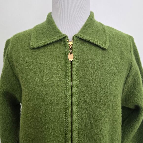 Vintage Boiled Wool Zip Up Jacket Green Holiday Lisa International Women Large - Picture 4 of 11